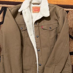 Levi’s Khaki Jean Jacket fur size Large